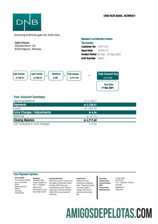 Norway DNB Excel Pdf amostra